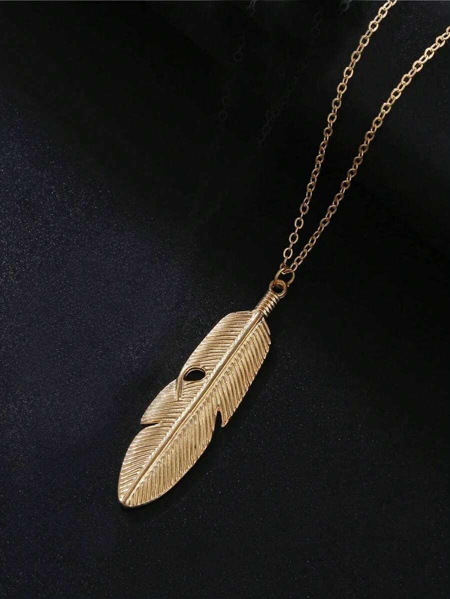 1pc Feather Leaf Pendant Necklace, Fashionable & Versatile, Minimalist Design For Women