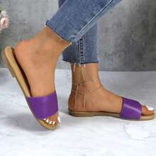 Women's Slide Sandals Fashion Open Toe With Cushioned Footbed Slippers For Beach HONEY-1 - Purple - View 9
