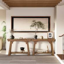 LITTLE TREE Mesa consola de 105 cm con almacenaje, mesa de entrada de madera de 2 niveles con estante, mesa de sofá estrecha de estilo rústico detrás del sofá para vestíbulo, pasillo, sala de estar, marrón rústico - Marrón - Ver 9