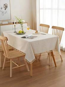 1pc Semi‑See‑Through Lightweight Linen Textured Tablecloth With Tassels, Sheer Thin Farmhouse Rustic Table Cover, Decorative Only, For Kitchen Coffee Table TV Stand, For Daily Holiday Wedding Dinner Party All Seasons - Multicolor - View 7
