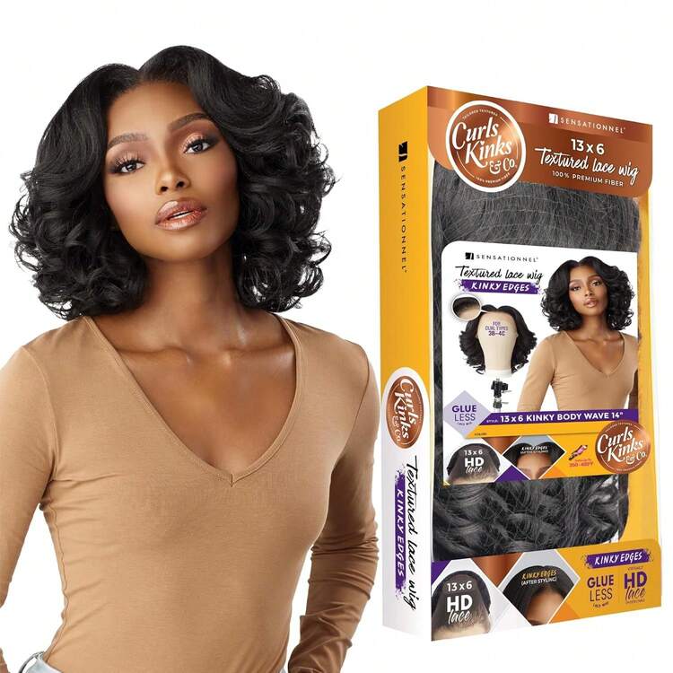 Sensationnel Curls Kinksandco Kinkyedges Wig - Kinky Body Wave 14 Inch 13X6 Lace Frontal Natural Kinkytexture Edged Hairline For Natural 3C To 4C Hair Textures (1B OFFBLACK) - BALAYAGEGOLD - Xem 1