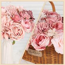 QY Artificial Flowers Combo Dusty Pink Roses With Stems Bouquets Bridal Wedding Shower Decorations Fake Floral For Party Table Centerpieces Home Decor 1439 - VintagePink - View 6