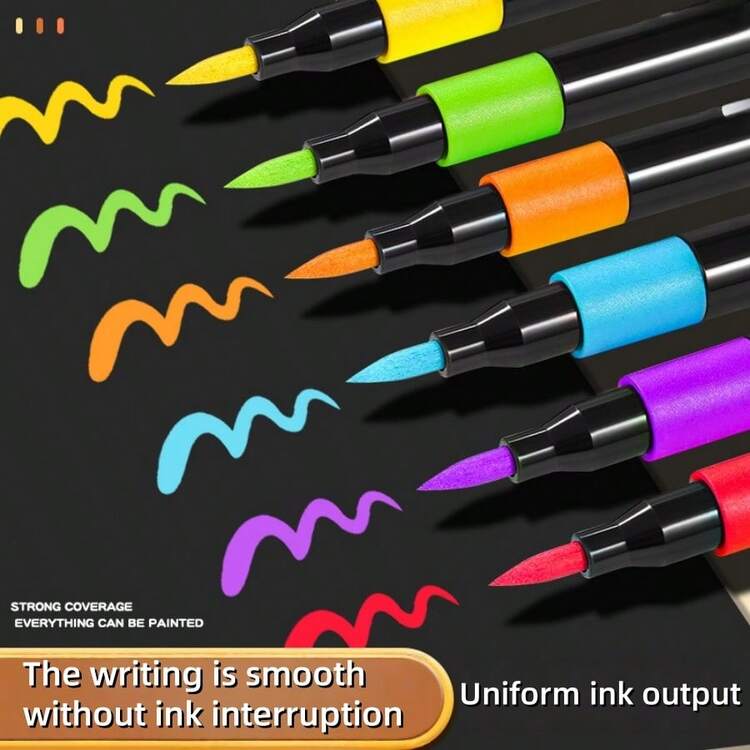 80PCS/60PCS/48PCS/36PCS/24PCS/12PCS 黑色盒装丙烯马克笔套装，绘画不浸水纸，艺术收藏，笔到涂鸦艺术DIY笔，彩色绘画水彩艺术马克笔套装，防水大容量彩色笔，送给学生的精美礼物，完美的礼物，马克笔，返校，学校用品 - 彩色 - 查看 12