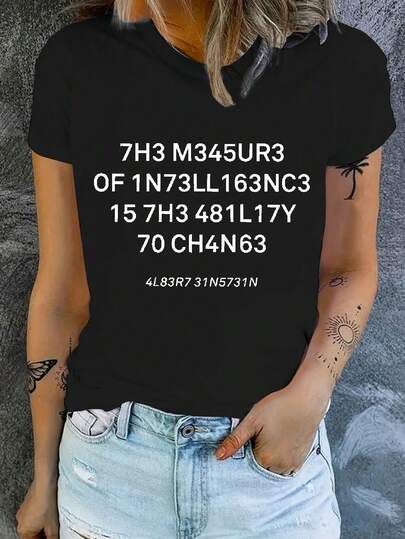 Women's Chic Letter-Printed T-Shirt Comfortable Fashion Casual Short-Sleeved Round Neck Everyday Wear Top
