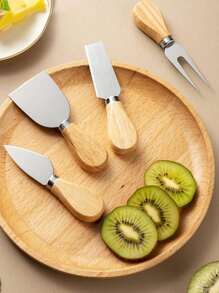 1 peça/4 peças Conjunto Personalizável de Faca e Garfo de Queijo e Deli em Aço Inoxidável e Madeira Portátil, Adequado para Noiva, Noivo, Mãe, Avó, Cozinha Familiar ao Ar Livre, Casamento, Dia das Mães, Presente