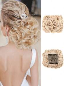 大号玫瑰花蕾发髻发片卷曲盘梳夹式马尾凌乱发髻接发发圈高髻合成易拉伸发髻发片适合女士婚礼派对 - 彩色 - 查看 9