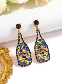 2pcs Creative Alloy Enamel Inlaid Pearl & Rhinestone Wine Bottle Earrings, Bow Tie Wine Bottle Jewelry, Suitable For Women's Daily, Costume Ball, Party, Celebration Occasions