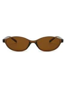 1副女士椭圆形棕色PC镜框复古纯色小框旅行度假时尚眼镜