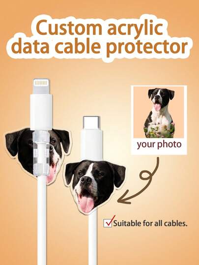 2pcs Customized Acrylic Data Cable Protector, Personalized Portrait, Animal Head, 2D/3D Character, Idol, Anime, Game , Prevent Cable Breakage, Data Cable Organizer, Ideal Gift, Daily Companion