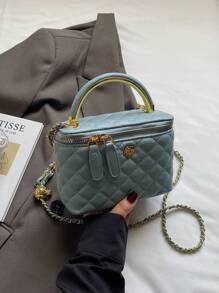 1 pieza Bolso tipo caja con diseño minimalista y patrón romboidal de BEIKAMU, nueva y elegante bolsa de maquillaje y monedero con cadena para el hombro y cruzada