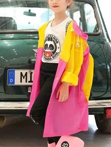 Impermeable para Niño y Niña Poncho para Lluvia Reutilizable y de Mochila extendida, 360° a Prueba de Agua Raincoat - Rosa Fucsia - Ver 1