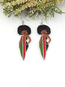 1 Cặp phụ nữ xinh đẹp in UV, Bản đồ, Quốc kỳ, Địa lý Châu Phi, Hoa tai gỗ cho phụ nữ Châu Phi, Quà tặng Câu lạc bộ Trang sức Tự làm cho Bữa tiệc Châu Phi cổ điển - người phụ nữ châu phi - Xem 6