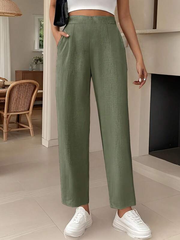 Pantalones anchos de 7/8 de unicolor para mujer - Azul marino, corte holgado casual, adecuado para primavera y verano, pantalones anchos de vestir cómodos