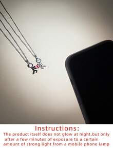 ATLVXJL 2pcs/Set Luminous Couple/Best Friend Heart Shaped Pendant Necklace Set, Glow In The Dark Casual Jewelry Suitable For Daily Wear And Valentine's Day Gift - Multicolor - View 9