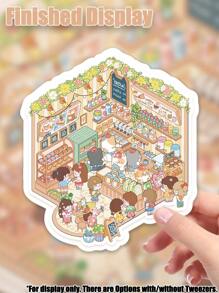 1 Confezione di Adesivi a tema "Negozio dei Gatti", incantevole mondo in miniatura 3D, scena del paesaggio, adesivi trasparenti DIY adatti come regalo per le vacanze, decorazione per la stanza, per il tempo libero, una scelta divertente per ingannare il tempo