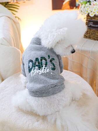 1 st husdjurskläder, hund-/kattdräkt, linnegrå huvtröja med dragkedja, "Daddy's Good Friend"