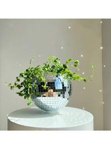 1 pièce Pot de fleurs sphérique en plastique à miroir suspendu en forme de boule à facettes, panier de jardin, pot de fleurs disco