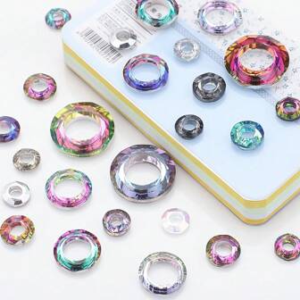 1 Pack Of 20pcs Mixed Size 8mm, 10mm, 14mm, 20mm Crystal Angel Halo Pendant, Large Hole Iridescent Aurora Borealis Color Glass Beads For DIY Jewelry Making, Nail Art, Earrings Accessories