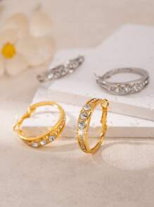 1 paire de boucles d'oreilles créoles élégantes pour femmes avec design circulaire et zircone cubiques intégrés, un accessoire de mode essentiel pour les femmes, convenant pour un usage quotidien, les fêtes et la décoration de mariage