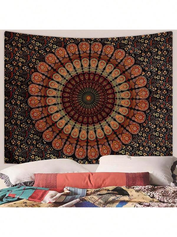 1pc Peacock Floral Mandala Tapestry, Boho Room Living Room Decor Wall Art Hanging, Hippie Retro Wall Decor Home Decor Room Decoration Stuff Bedroom Decor Flag