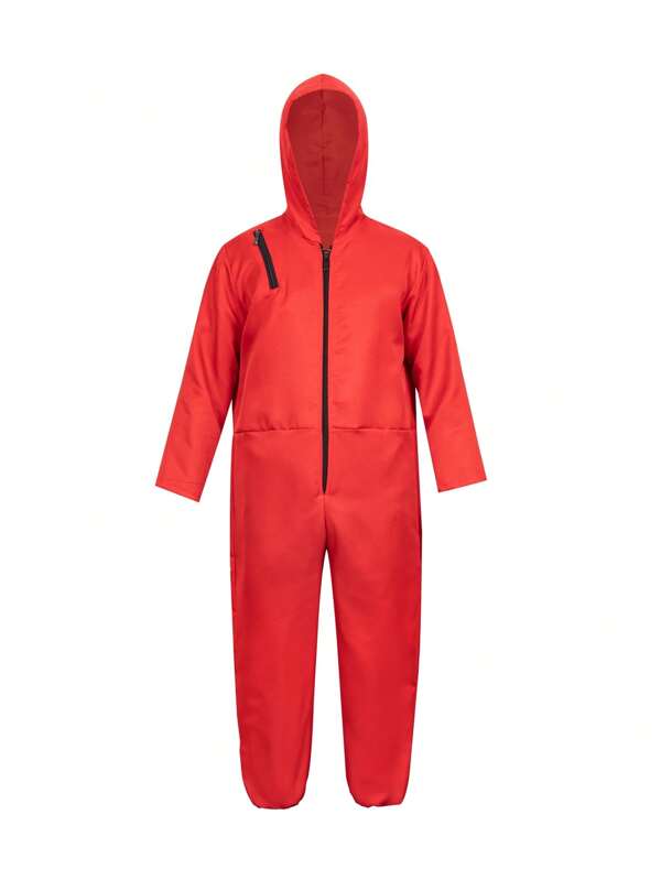 Halloween Papierhaus roter Kapuzenanzug, Erwachsenen Rollenspiel Clown Kostüm, Karnevals-Festival Outfit für Männer und Frauen
