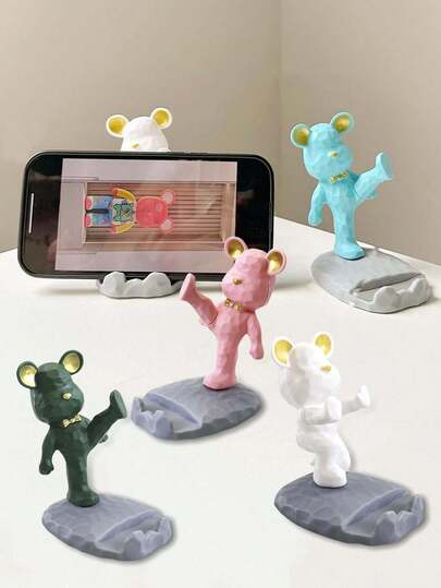 1 件卡通熊手机支架桌面装饰工艺品可用作生日、儿童节、复活节、万圣节圣诞节礼物，休闲手机支架桌面装饰熊支架