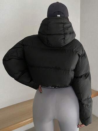 女士短款羽绒服，时尚连帽羽绒服，休闲拉链蓬松连帽羽绒服，秋冬外套