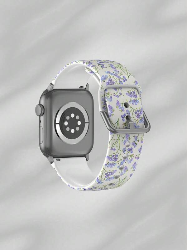 1pc Cute Blue Flower Soft Elastic Breathable Comfortable Replacement Wrist Band Strap For Apple Watch 38mm 40mm 41mm 45mm 44mm 42mm 49mm, Fashionable Casual Multi-Color Silicone Watch Band Compatible With Apple Watch Ultra Series 10/SE/9/8/7/6/5/4/3/2/1 Smartwatch Accessory