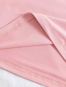 Camiseta de manga corta de algodón puro con cuello redondo y estampado floral - Rosa - Ver 2
