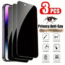 3PCS-Privacy Glass Screen Protector For IPhone, 9H Hardness, Anti Peeping, Anti Fingerprint, Scratch Resistant, Compatible With IPhone 16 Pro Max/16 Plus//16E/15 Pro Max/14/13 Pro Max/12/11/XSMAS Series
