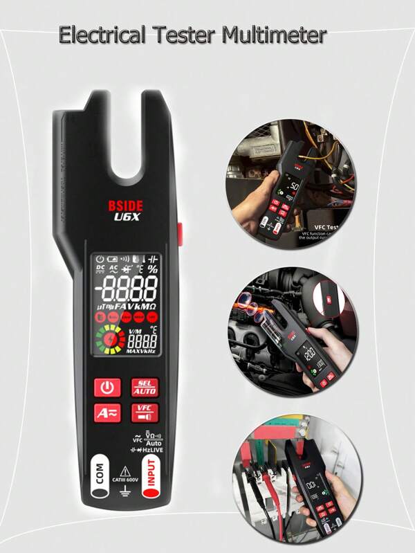 U6X Smartes Klemm-Multimeter mit 600A Hochpräzisions-Stromerkennung, 10.000 Zählungen, Infrarot-Temperaturmessung, wiederaufladbarem Akku, Multi-Funktions-Elektrotester mit Unterstützung für VFC/Kapazität/Diode/Ohm-Messung, tragbar und langanhaltend