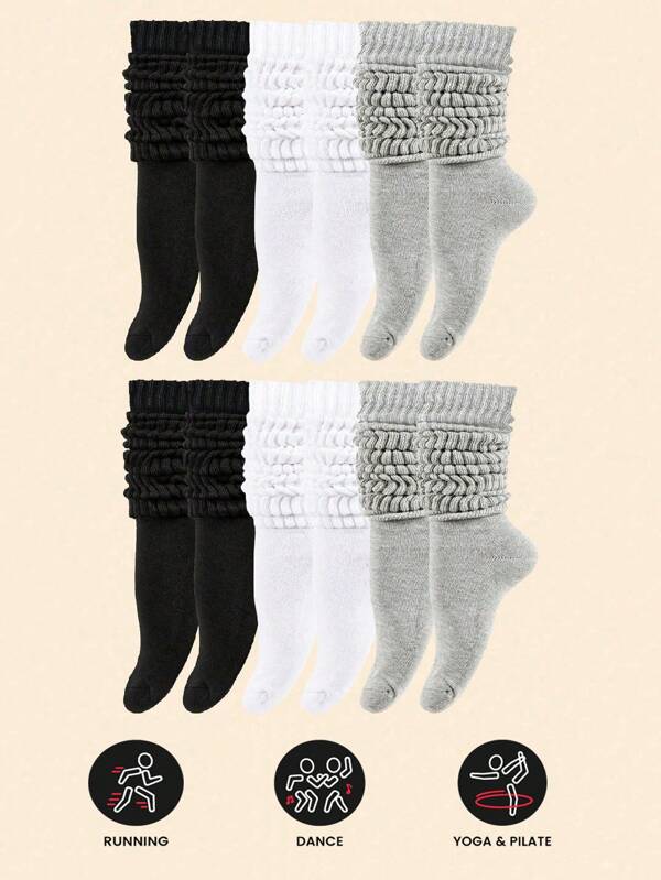 6 Pairs Of Mixed Color Women's Long Tube Pile Socks, Soft And Breathable Boots, And Loose Socks