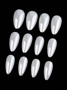 24pcs Vintage Minimalist Pure White Aurora Almond Nail Stickers For Women & Girls, Elegant Daily Street-Style Nail Wraps, Perfect For Everyday Wear, Shopping & Various Occasions - 白色 - 查看 5