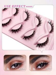 ENCHUW 5对狐狸眼假睫毛，猫眼假睫毛，透明睫毛杆，外扩睫毛头，超长蓬松，自然逼真仿貂毛睫毛 - 黑色 - 查看 4