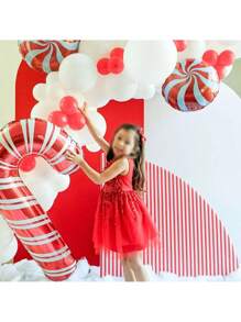 23 Peças Conjunto de Balões de Folha de Alumínio com Bastão de Doce e Redemoinho Vermelho de Natal, Decoração de Natal, Decorações de Festa de Ano Novo