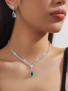 Set de 4/3 pièces pour femmes, collier avec pendentif goutte d'eau minimaliste, boucles d'oreilles, bracelet, ensemble de bijoux, accessoires de robe de mariée, de fête, de cadeau, de port quotidien