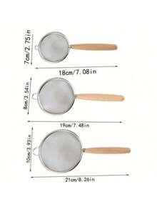 1 件不锈钢细网厨房滤网，带木柄的撇油器，耐用面粉筛烘焙工具 - 銀色 - 查看 2