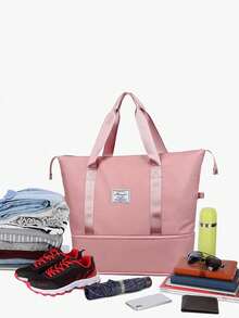 可扩展大容量旅行包，防水运动健身包，配有独立的干湿隔层，轻便的周末行李手提包，多功能健身手提包 - 粉色尼龙健身和旅行手提包，轻便的行李手提包，多功能运动包，休闲风格，手洗，健身包，学校用品包，学校用品 - 彩色 - 查看 3
