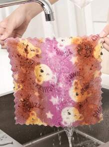 10pcs, Dish Cloth, Coral Velvet Cartoon Printed Double-Sided CleaningTowels, Scouring Pad, New Kitchen Printed Cleaning Cloth, SuperAbsorbent Wiping Cloth, Cleaning Supplies