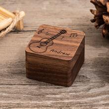 Personalized Wooden 3pcs Guitar Picks With Case, Custom Guitar Pick Holder, Musicians Plectrum Box, Father's Day Christmas Birthday Gift For Guitar Player - Brown - View 4