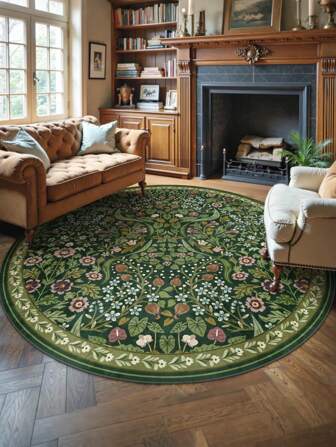 1pc Floral Round Rugs Bohemian Boho Green Round Area Rug - Ultra Soft, Comfortable For Bedroom, Living Room, Study, Entryway, Office, Dining Room, Room Decor As Floor Mat, Cashmere-Like Floor Mat, Machine Washable & Non-Slip, Rugs For Living Room - Indoor All-Season Home Decor, Bedroom Rug, Living Room Carpet, House Decor, Bedroom Decor