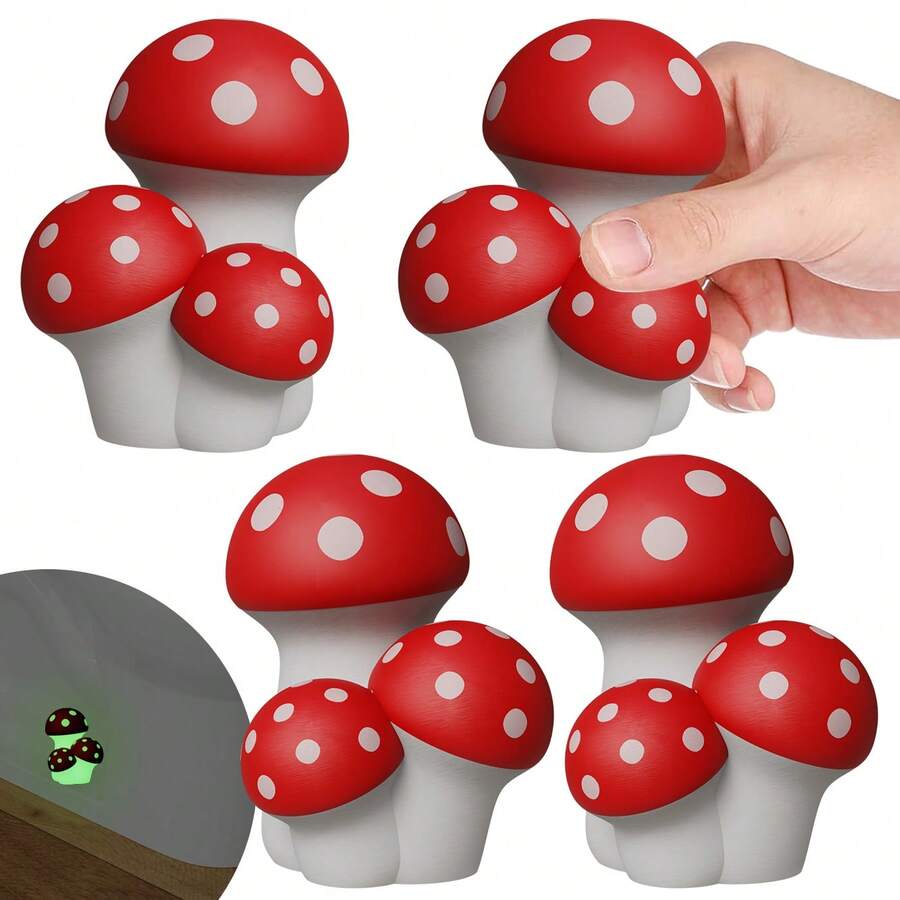 Glow-In-The-Dark Mushroom Toilet Bolt Covers, 4-Pack Decorative Caps, White Fluorescent Blue/Green, Fits Standard Toilet Screws
