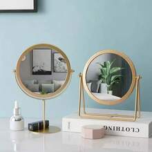 1pc Iron Makeup Mirror,Round Metal Vanity Mirror,Compact Tabletop Rotating Cosmetic Mirror For Home,Bedroom,Dorm' - Gold - View 8