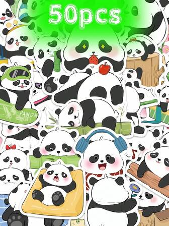 50pcs Panda Sticker Pack, Decor For Luggage, Fridge, Guitar, Skateboard, Books, Envelopes, Diary, Phone Cases, Planner, Learning, Rewards, Birthday, Holiday Gift, Sticker Art