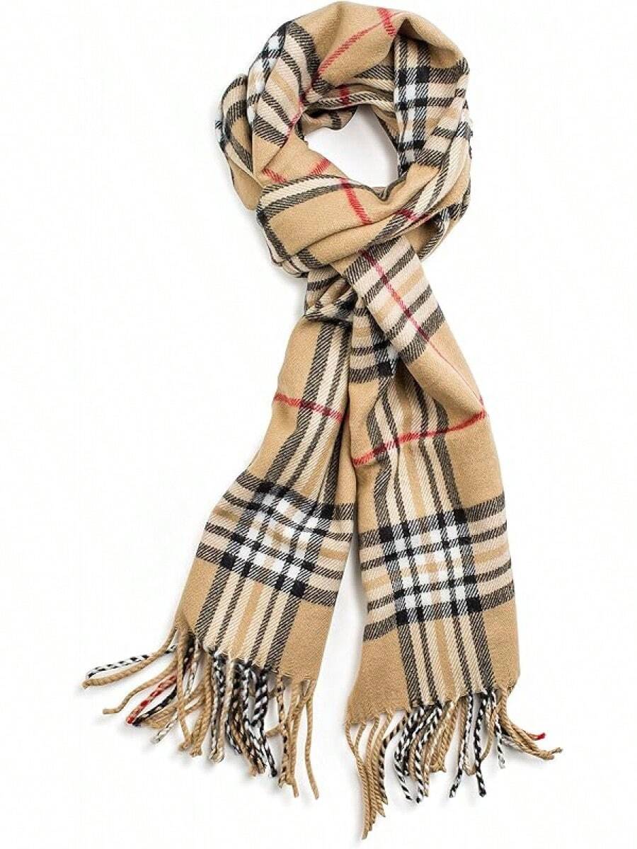 Soft Luxurious Classic Cashmere Feel Winter Scarf With Box, Cozy Warm Scarf - 駝色格子圖案禮品 - 查看 1