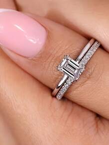 1 pièce Bague de fiançailles/mariage élégante en argent sterling 925 avec cubic zirconia cubique coupe princesse à 4 griffes, cadeau d'engagement pour femme, bijouterie fine