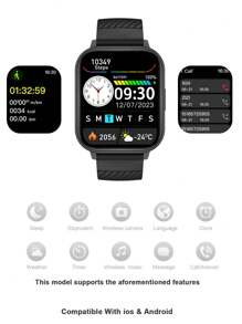 1pc Unisex Silicone Band Smart Watch, 1.83 Inch TFT High-Definition Touch Screen With Temperature, Weather Forecast, Bluetooth, Sports Information Reminder, Alarm Clock, Date Display, Call Alert, Compatible With Android & IOS, Suitable For Daily Use