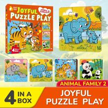 Caja 4 en 1, Rompecabezas, Juguete del rompecabezas con diseño de animales de dibujos animados, juguete educativo para niños, juego de emparejamiento educativo, juego de emparejamiento de formas, juegos de aprendizaje fonético, juguetes fáciles de usar, desarrollo cognitivo mejorado, diversión de aprendizaje temprano, escuela, estudiante, papelería, útiles escolares, regalo de vuelta a la escuela, niño, niña, regalo de cumpleaños para niños