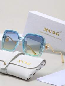 XVBQ 1 副女士超大方形镜框 PC 金属珍珠时尚眼镜，适合日常佩戴，含礼品包装