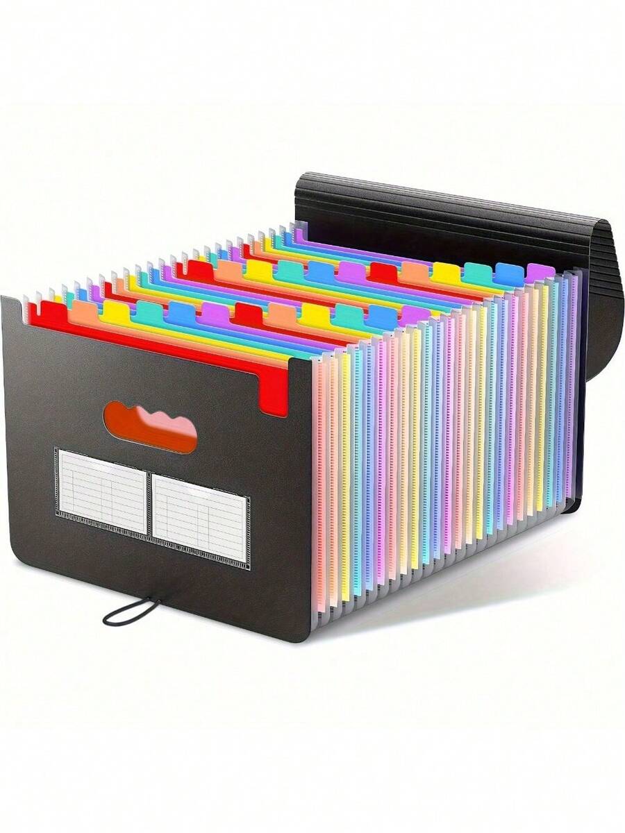 Carpeta de acordeón expandible de 13/25 bolsillos con pestañas de colores A-Z: organizador de escritorio y carpeta para guardar documentos en tamaño A4/carta, facturas y recibos mensuales | Artículos de oficina y estudio, organizador de archivos para la vuelta al cole - Negro - Ver 1